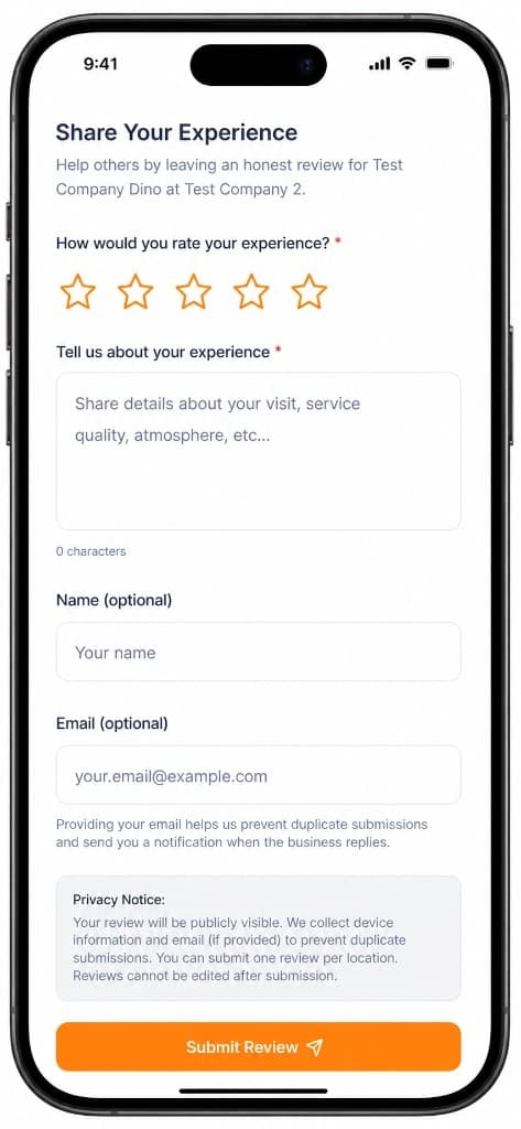 Review form mockup